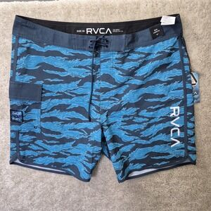 RVCA Zak Noyle Boardshorts Mens 38 Blue Geometric Performance Stretch Surf Swim